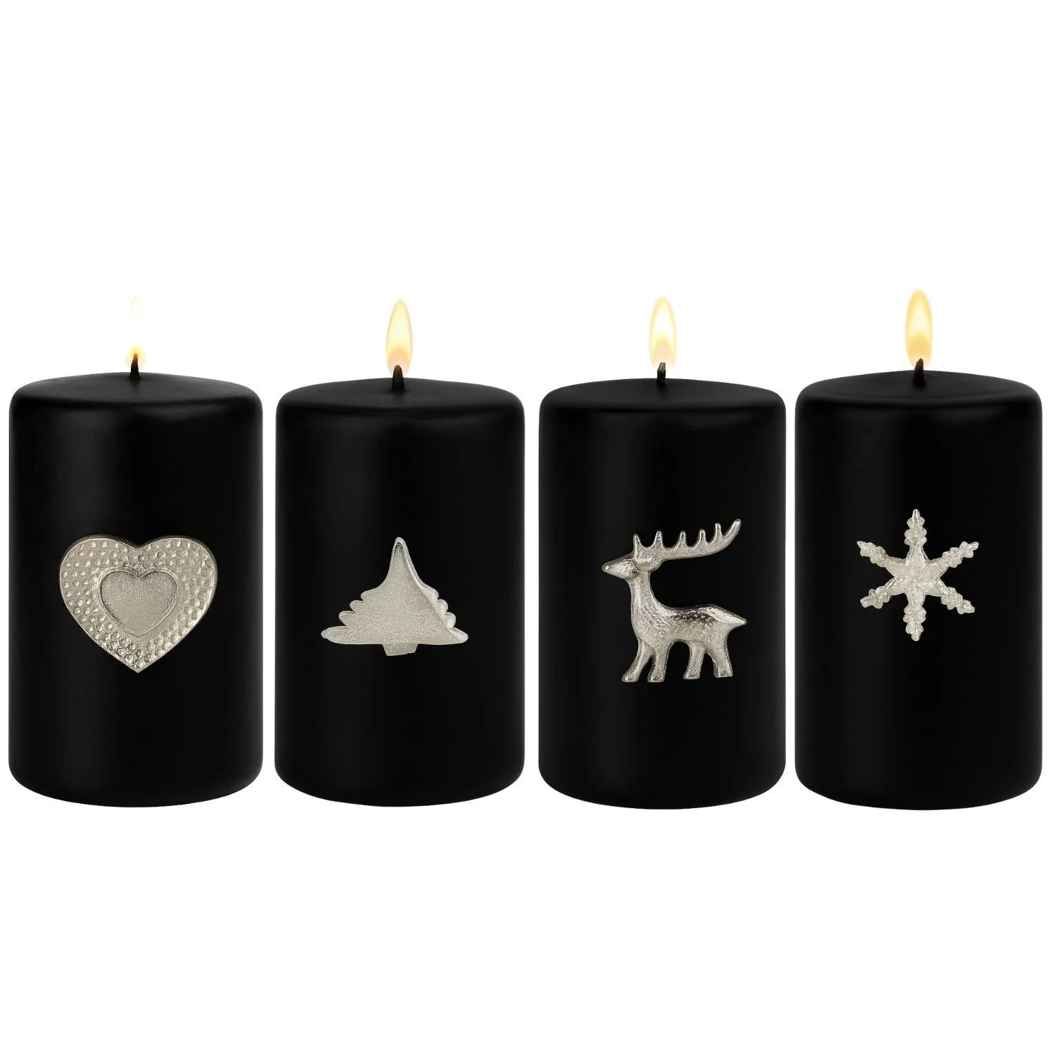 Kerzenpin-Set „Caloge A–D“ – 4 Stück, 6 cm, Silber, Handgefertigt